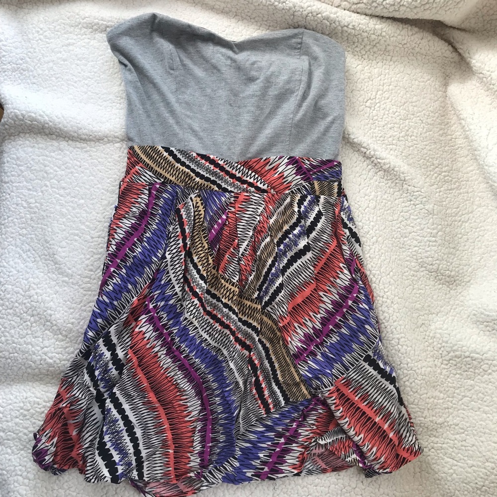 Y2K Multicolor Gray Strapless Skater Skirt Dress, Xhilaration size Medium